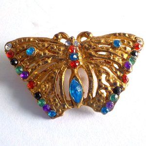 Vintage Butterfly with Multi-Color Rhinestones Brooch Pin